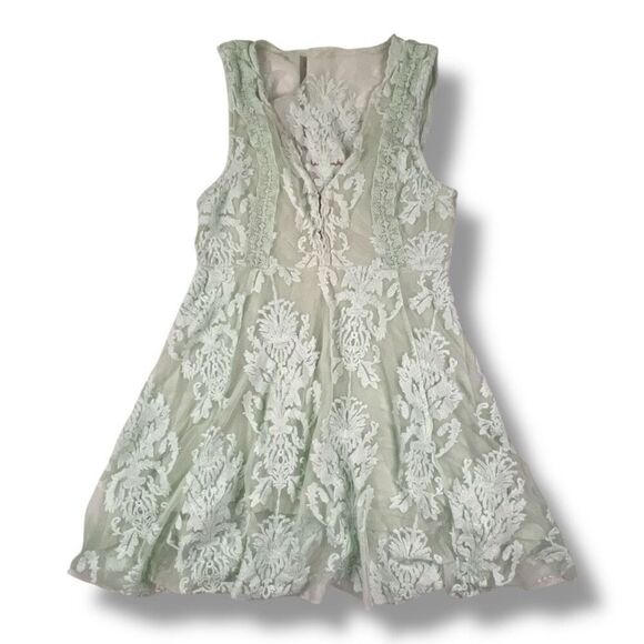Free People Reign Over Me Sea Green Lace Mini Dress Size Small - Picture 2 of 7